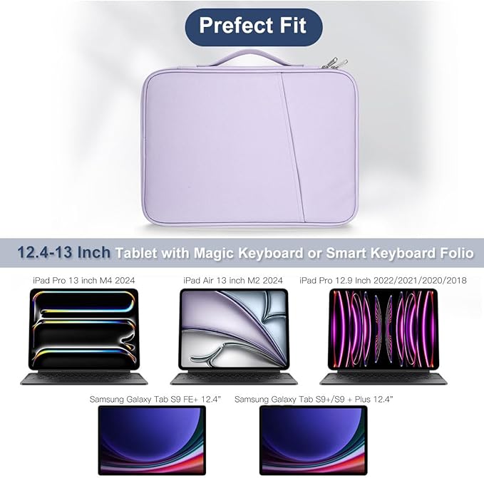 12.9 Inch Tablet Sleeve for Samsung Galaxy Tab S10+ Plus/S9+ S8+/S7+ Plus/S7 FE,iPad Pro M5 M4 13 2025/Air M2 13/Pro 12.9, 12.4" Microsoft Surface Laptop Go 2/11 Snapdragon/10/9/8 Carrying Bag-Purple
