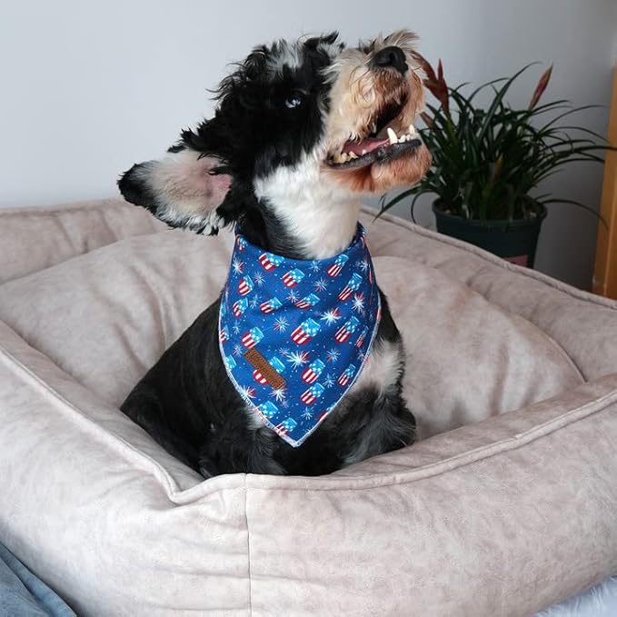 UP URARA PUP 4th of July Dog Bandana, Patriotic Bandana for Medium Large Dog, Cute Patriotic Puppy Bandana, Cotton American Flag Pet Triangle Bid Scarf Kerchief for Girl Boy Dogs