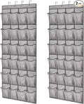 GORILLA GRIP Over the Door Shoe Organizer, 2 Pack, 24 Breathable Mesh Pockets, Space Saving Hanging Storage Holder, Closet Rack Hanger Holds Up to 40 lbs, Hangs on Closets, Shoes, Accessories, Gray