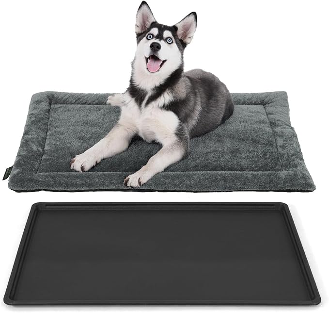 BOWHAUS Machine-Washable Dog Bed Pad & Tray for 42-Inch Kennel, Non-Slip Flat Cozy Sleeping Mat & Easy-Clean Plastic Replacement Crate Pan, Comfortable & Durable for Dogs, Rabbits, Cats, Various Pets