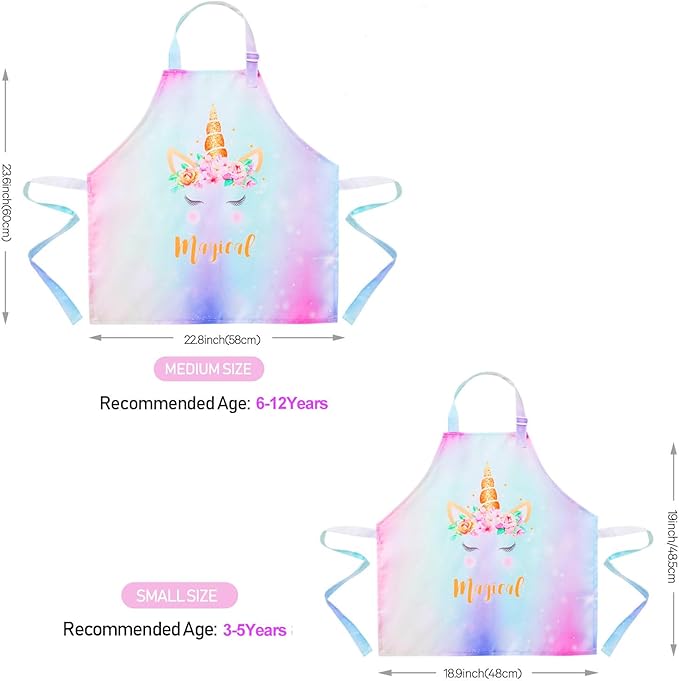 Sylfairy Aprons for Kids Girls Rainbow Unicorn Apron Children Kitchen Chef Aprons Smock (Unicorn B, Medium,6-12Years)