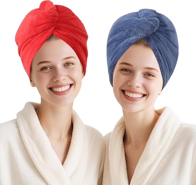 AGKXHDEC 3 Packs Single Layer Microfiber Hair Turbans - Drying Wrap for Women (Light Green,Red,Dark Blue)