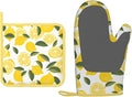 Oven Mitts and Potholders Watercolor Lemon Leaf Silicone Glove Heat Resistant, Kitchen Gloves for Cooking, 2-Piece Set