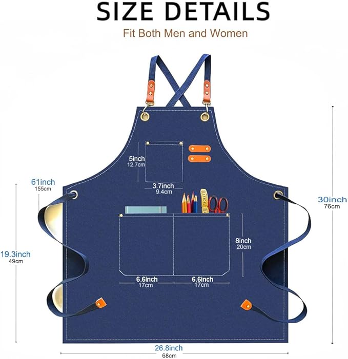 Canvas Work Apron for Men Women with 3 Pockets Heavy Duty Crossback Kitchen Chef Aprons for Cooking Grilling Barista