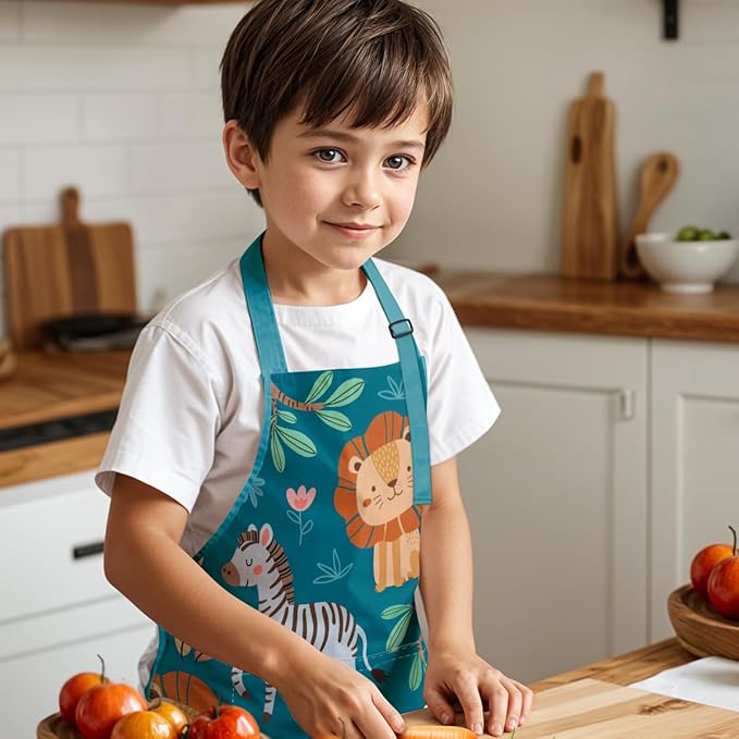 SANDJEST Kids Apron with Chefs Hat Set, Kitchen Apron Gifts