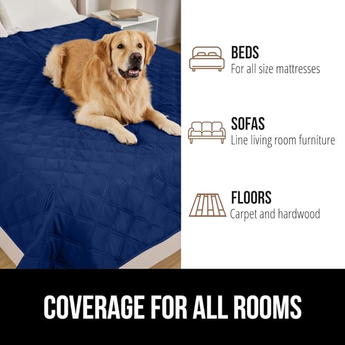 GORILLA GRIP Waterproof Bed Cover for Dogs, 82x68, Gripped Slip Resistant Backing, Leak Proof Washable Dog Blanket Covers Sofa, Couch, Sectional, Crate, Car, RV Seats, Pet Puppy Essentials, Navy Blue