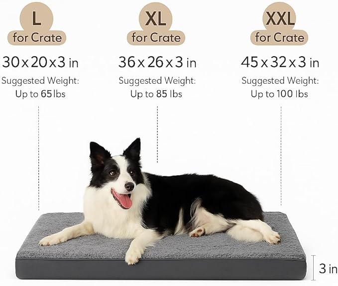 RichePet Dog Bed with Waterproof Inner Liner, Removable Cover, Egg Crate Foam Dog Beds, Easy to Clean，36×26Inch，Gray