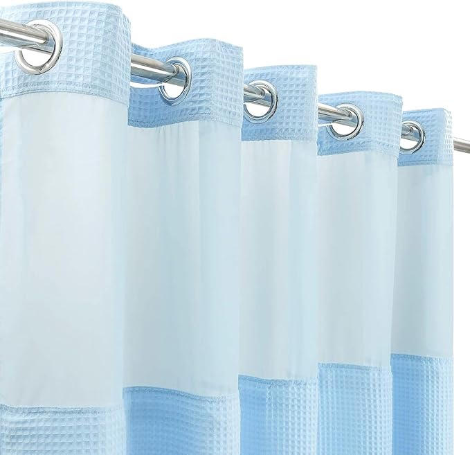 River Dream Sky Blue Fabric Shower Curtain Set, Cotton Blend, Waffle Weave, with Snap in Replacement Liner，71 x 86 inches