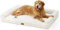 COZY KISS Cute Dog Bed for Extra Large Dogs, Faux Rabbit Fur Orthopedic Foam Dog Bed with Sides, Removable Washable Cover & Waterproof Lining, Comfortable Pet Couch, Cream (48" L x 35" W x 7.5" Th)