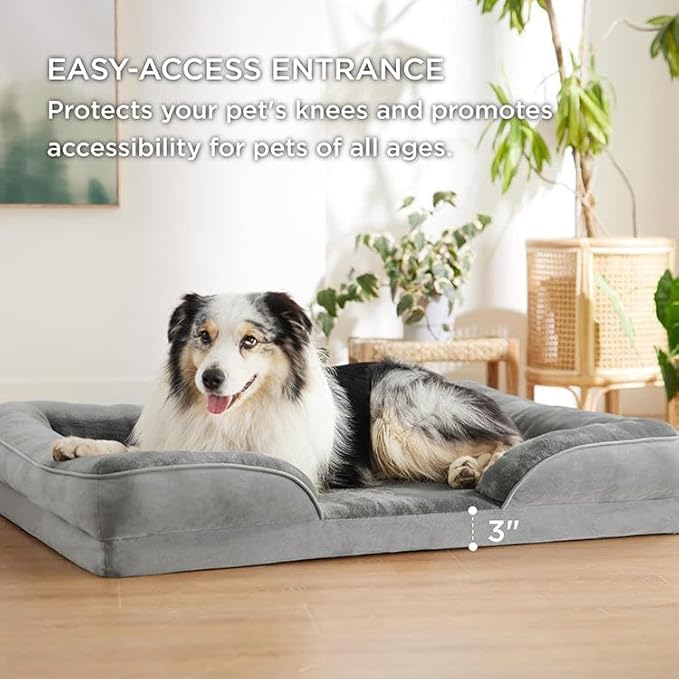 Optimized Orthopedic Dog Bed for Medium Dogs, 30" x 20" Memory Foam Pet Bed with Removable Washable Cover, Waterproof & Non-Slip Sofa Bed for Joint Support, Grey