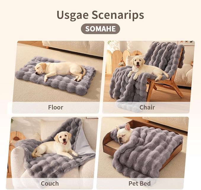 SOMAHE Dog Blanket Self-Warming Throw for Medium & Large Dogs, Dual-Side Sherpa Plush, Thick Crate Bed Cover & Car Seat Mat, Anti-Static Machine Washable No Shrink, 39x30 Inch Gray