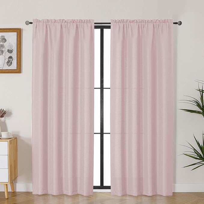 Lecloud Bessie Blush Pink Curtains 72 Inches Long 2 Panels, Airy Faux Linen Textured Living Room Curtains for Bedroom Decor, Light Filtering Rod Pockets Window Drapes, Each Panel 40" W x 72" L