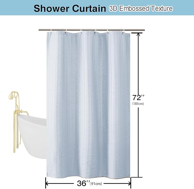 Aiyufeng Glacier Blue Shower Curtain for Bathroom, Embossed Textured Fabric Shower Curtain for Bathroom - Soft Cloth & Hotel Spa, Machine Washable, 36X72,Glacier Blue