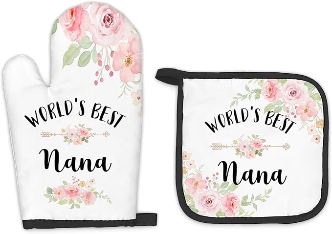 Best Nana Gifts Oven Mitts and Pot Holders Sets, Nana Gifts from Grandkids Kitchen Decor Accessories Sets, World’s Best Nana Heat Resistant Oven Glove Potholders for Kitchen Cooking Baking