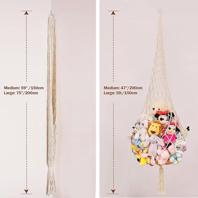 Stuffed Animal Storage Toy Storage Organizer Stuffed Animal Hammock Corner Toy Display Net Plush Toy Holder for Nursery Playroom Kid Bedroom Boho Wall Decor