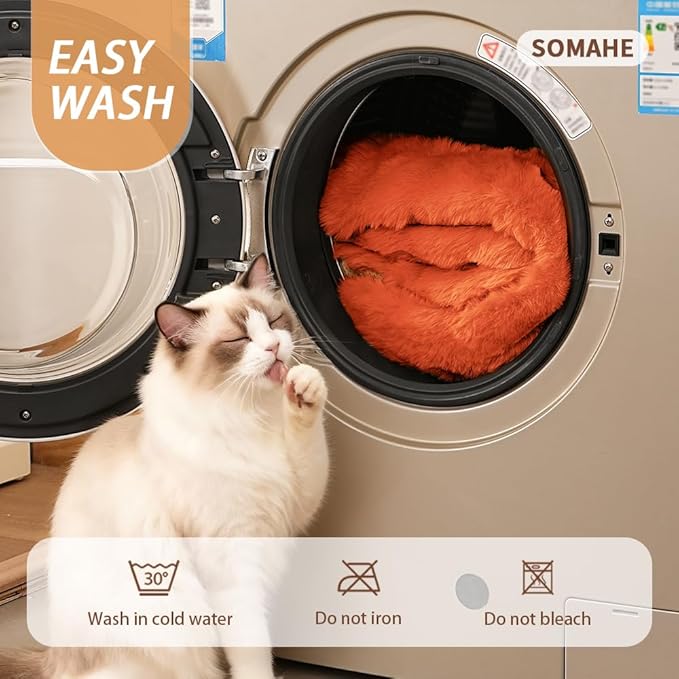 SOMAHE Self-Warming Cat Bed, Plush Faux Fur Pet Bed Mat with Anti-Slip Bottom, Ultra Soft Heated Pad for Cats & Kittens, Cozy Fluffy Bed for Window & Sills Couches, Machine Washable, 23x15 Inch Orange