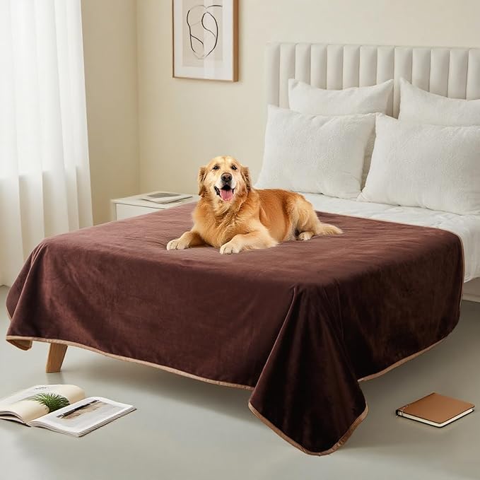 CAPT.SNOOZE Water Proof Blanket 50x60 Inches - Reversible Flannel Blanket for Bed, Sofa,Couch- Spillproof, Leakproof Soft Double-Sided Brown Throw Blanket for Adults, Pets, Couples