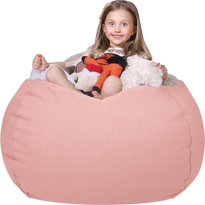 WEKAPO Stuffed Animal Storage Bean Bag Chair Cover for Kids | Stuffable Zipper Beanbag for Organizing Children Plush Toys Large Premium Cotton Canvas (Solid Pink, XX-Large)