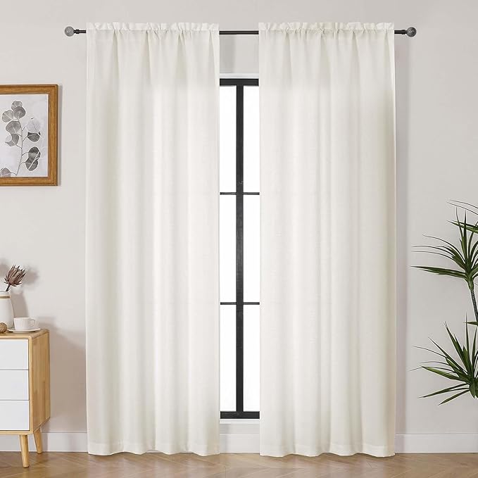 Lecloud Bessie Ivory Curtains 84 Inches Long 2 Panels, Light Filtering Faux Linen Textured Curtain Panels with Dual Rod Pocket for Girl's Room, Burlap Curtains for French Window, Each 40 W x 84 L