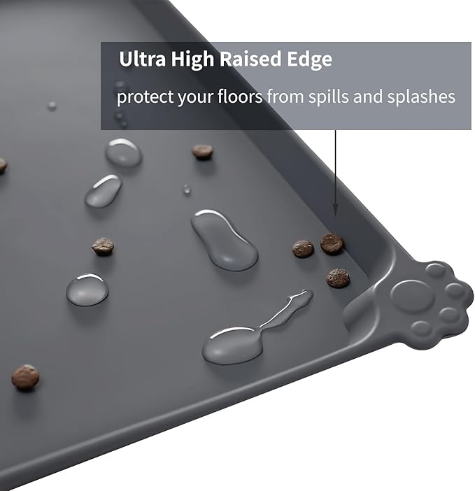 Reopet Waterproof Pet Feeding Mat with High Raised Edges, Heavier and Thicker Placemats for Cat Dog Water Bowl with BPA Free, Dogs Cats Food Mats for Messy Drinkers to Prevent Spill and Protect Floors