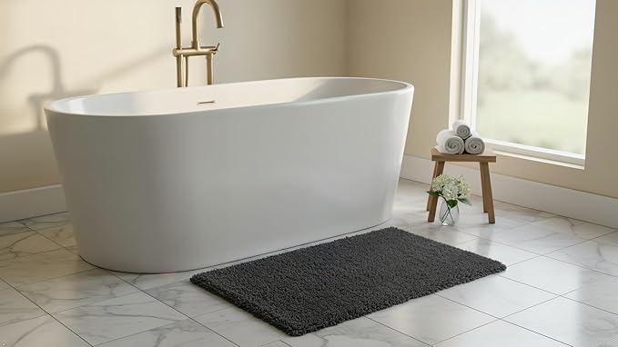 C23 Luxury Shag Bath Rug | 2200 GSM Ultra-Soft Plush Thick Bathroom Mat | 20"x32" Charcoal Gray High-Density Shaggy Rug | Non-Slip Natural Latex Back, Absorbent, Machine Washable, 1 Piece