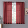 Tollpiz Short Sheer Curtains Linen Textured Living Room Curtain Sheers Light Filtering Rod Pocket Voile Curtains for Bedroom, 42 x 45 inches Long, Burgundy Red, Set of 2 Panels