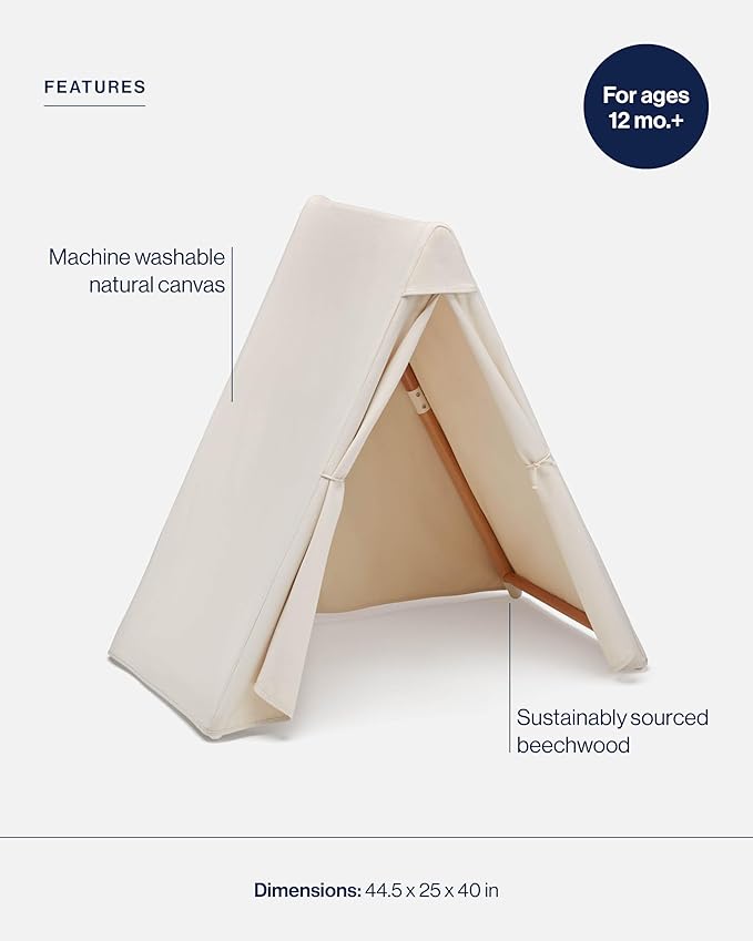 Lalo Play Tent - Indoor Tent for Kids and Toddlers, Made of FSC Certified Beechwood & Natural Canvas, Easy Setup, Perfect Indoor Kids Fort for Imaginative Play - 44.5 x 25 x 40 in - Ages 12mo. & Up