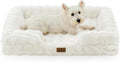 COZY KISS Orthopedic Dog Bed for Large Medium Size Dog, Soft and Warm Faux Fur Sofa for Pet Up to 75 lbs, Foam Bolster Anti-Slip Couch with Washable Removable Cover, L 36x27x6.5 inch, Beige