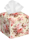 PVC Tissue Box Cover Holder,Flower Square Decorative Organizer,5.2"X5.2"X5.2" Tissue Case for Bathroom,Tabletop,Car,Office