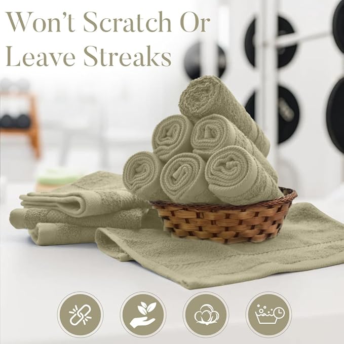 DAN RIVER 12-Pack Premium 100% Cotton Beige Face Towels for Bathroom - Reusable Face Wash Cloths for Showering 12x12 Inches - 550 GSM Super Soft & Absorbent Luxury WashCloths for Body, Spa & Gym