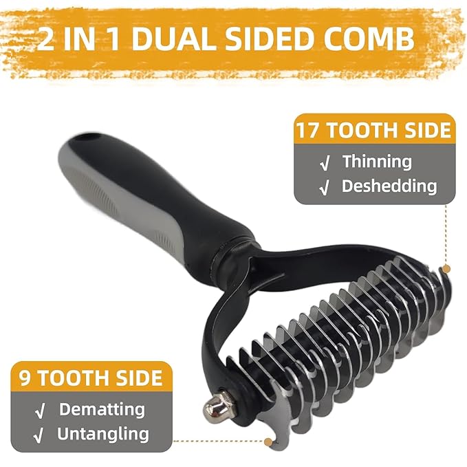 KUEIOX Dog Brush for Shedding,6 PCS in One Pet Slicker Hair Brush Kit Organizer Bag - Dog Cat Grooming Deshedding Undercoat Rake Brush Comb for All Small Large Dogs Cats Grey