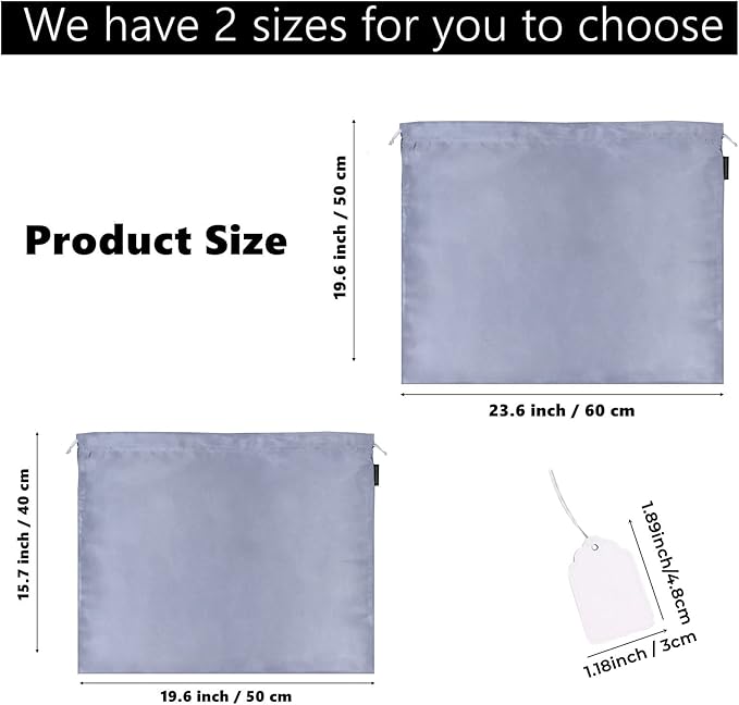 10 Pack Dust Bags for Purses and Handbags, Silk Dust Cover Storage Bag with Drawstring Travel Storage Pouch for Handbag Purse Shoes Boots (Gray, 19.6 × 15.7 in)