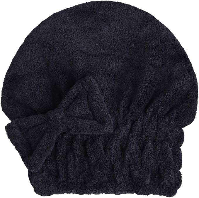 HOPESHINE Microfiber Hair Towel Cap for Women Wet Short or Long Curly Hair Super Absorbent Quick Dry Turbans Anti Frizz Great Gift for Women and Girls (Black, 1)