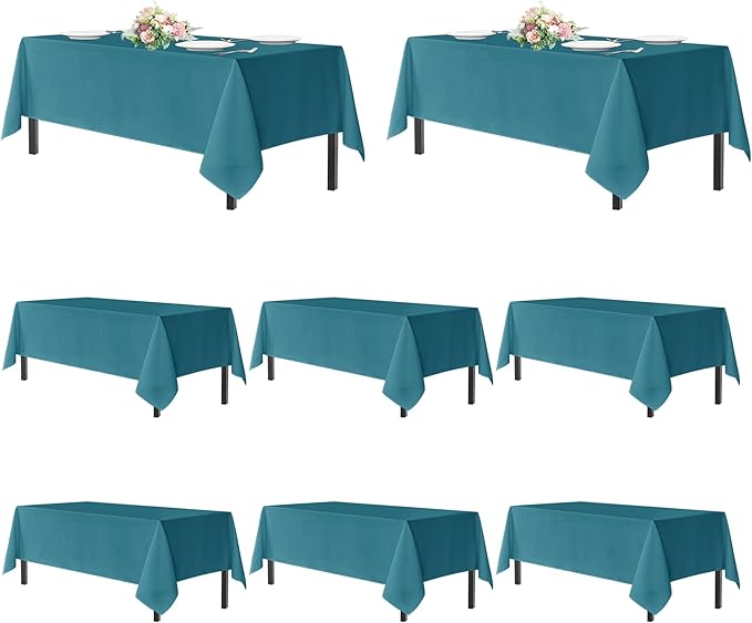 sancua Teal Tablecloths for 6 Foot Rectangle Tables, 8 Pack - Washable Polyester Fabric Table Cloth for Wedding Party, Birthday, Banquet Reception, 54x108 Inch