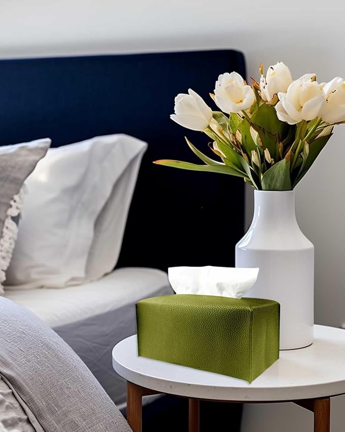 Rectangle Tissue Box Cover Green - Normal Size Leather Rectangular Tissue Box Cover [JESMINI] Faux Leather Tissue Box Holder Long for Normal Rectangular Facial Tissue Box