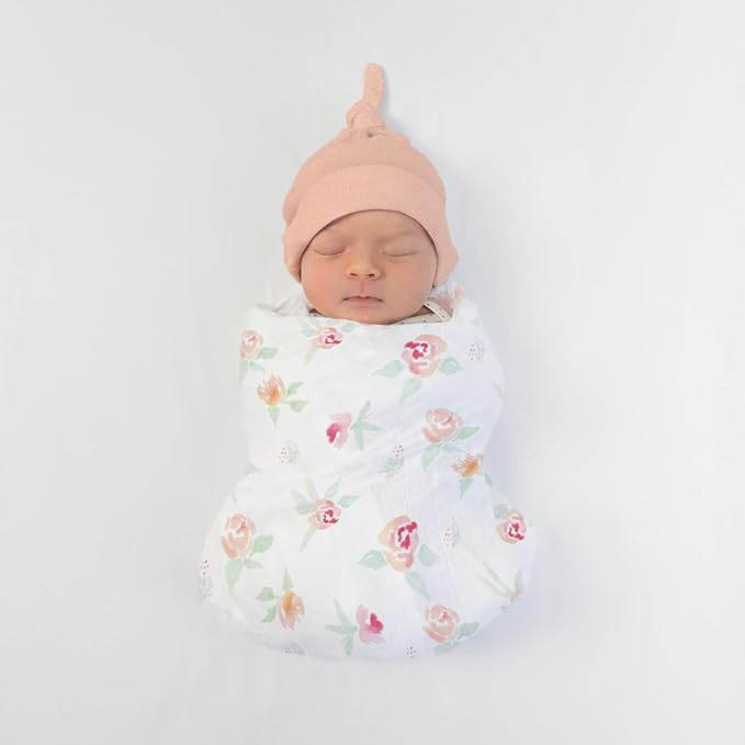 SwaddleDesigns Cotton Muslin Swaddle Blankets for Baby Girl, Set of 4, Receiving Blankets for Newborn, Baby Registry & Gift, 46x46 inches, Watercolor Peachy Pink Floral