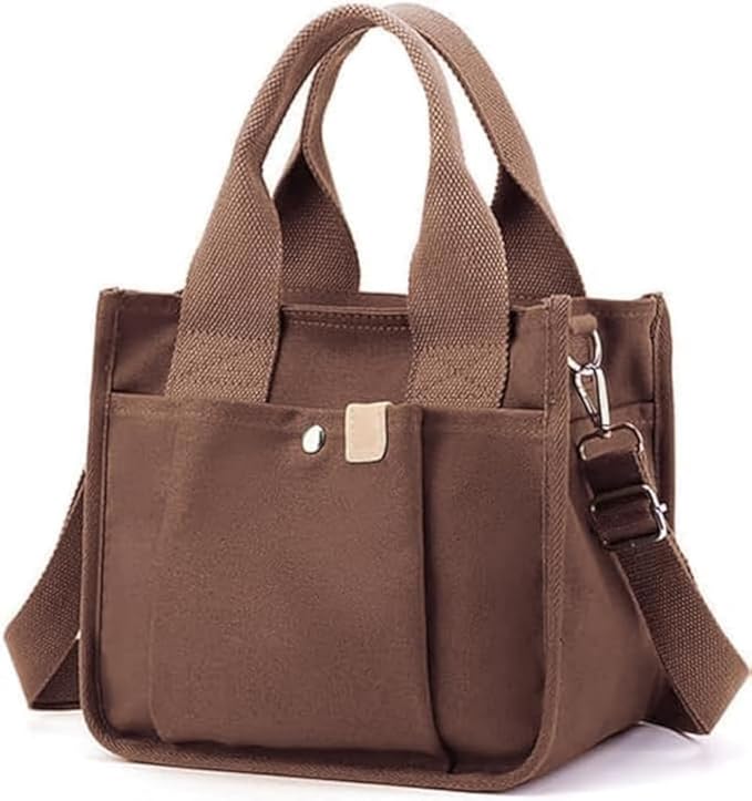 Small Canvas Tote Bag with Zipper, Canvas Multi-Pocket Crossbody Bag Purse Top Handle Satchel Handbags
