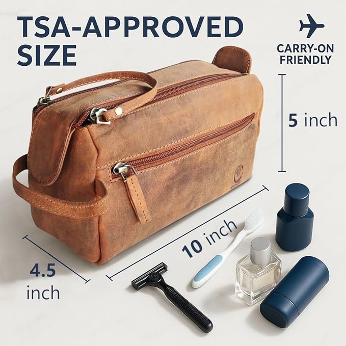 Rustic Town Leather Wash Bag for Men - Travel Toiletry Bag - Shaving Dopp Kit Toiletries Organizer - Leather Makeup Bag for Women