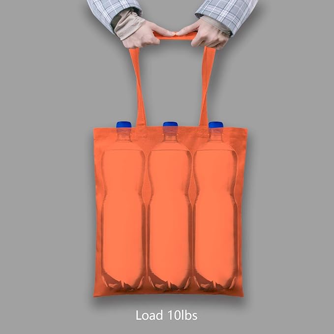 TOPDesign 12-Pack Economical 16"x15" Orange Cotton Tote Bag, Lightweight Medium Reusable Grocery Shopping Cloth Bags, Suitable for DIY, Advertising, Promotion, Gift, Activity