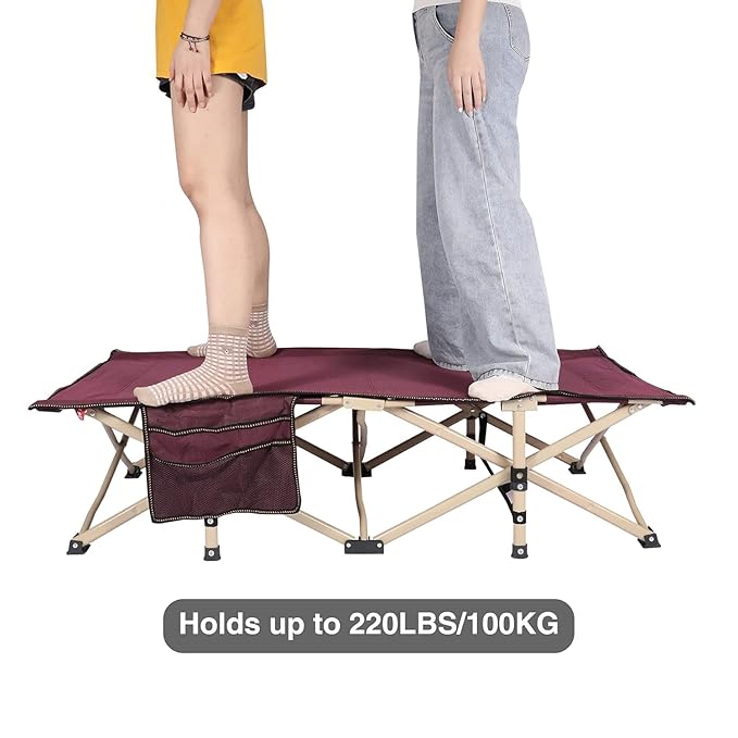 REDCAMP Extra Long Kids Cot for Sleeping 2-7 Years, Portable Travel Toddler Cot Bed with Carry Bag, Lightweight for Outdoor Indoor Home, New Wine Red 53''x26'', 2 Pack