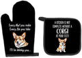 Corgi Gifts Dog Oven Mitts and Pot Holders Sets, Corgi Gifts for Corgi Lovers Kitchen Accessories Sets, Complete Without a Corgi Dog Black Heat Resistant Oven Glove Potholder for Kitchen Baking