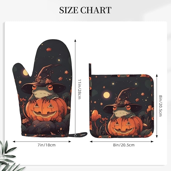 Frog Pumpkin Fairy Tale Oven Mitts and Pot Holders Sets, Home Silicone Heat Resistant BBQ Gloves for Kitchen Baking Cooking Grilling Microwave