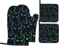 Cute Cat Silhouettes Oven Mitts and Pot Holders 4 Pcs Set Oven Gloves and Potholders for Cooking Microwave BBQ Baking Grilling