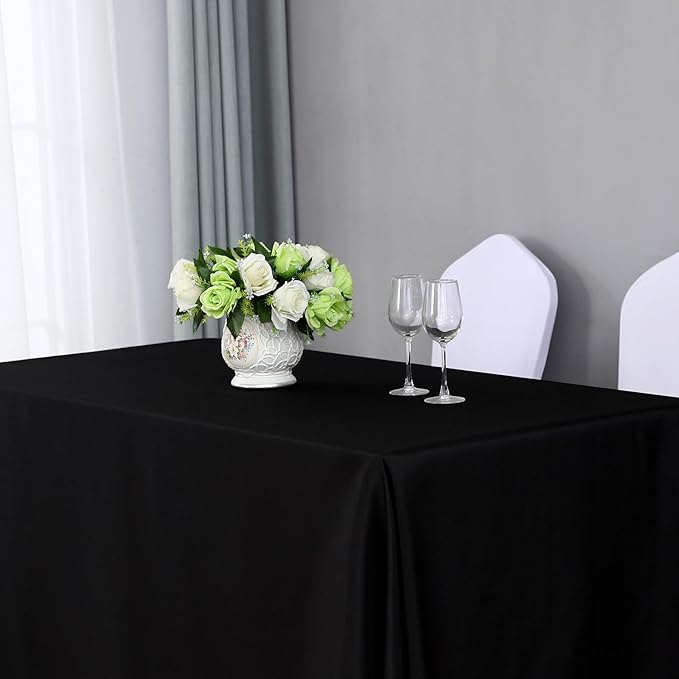 Rectangle Stain and Wrinkle Resistant Washable Polyester Table Cloth, Decorative Fabric Table Cover for Dining Kitchen Tables, Parties and Camping, 54 x 108 Inch,4 Pack,Black