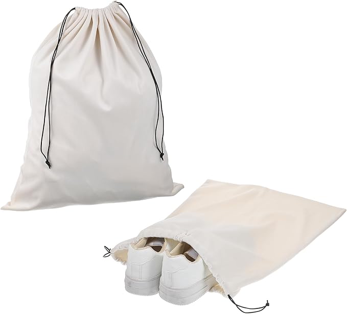 4 Pack Shoe Bags for Travel Packing - Drawstring Sneaker Travel Bags - Cotton Cloth Shoe Dust Bag for Storage & Luggage Washable Dust Cover Bag for Boots and Dress Shoes (Medium: 19"x15")