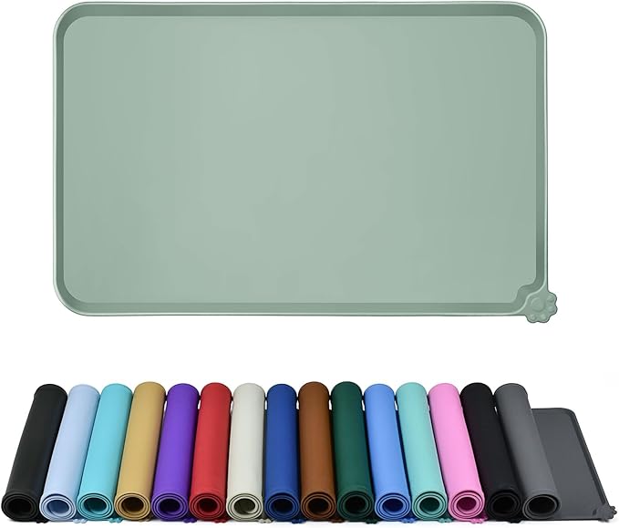 Reopet Waterproof Pet Feeding Mat with High Raised Edges, Heavier and Thicker Placemats for Cat Dog Water Bowl with BPA Free, Dogs Cats Food Mats for Messy Drinkers to Prevent Spill and Protect Floors