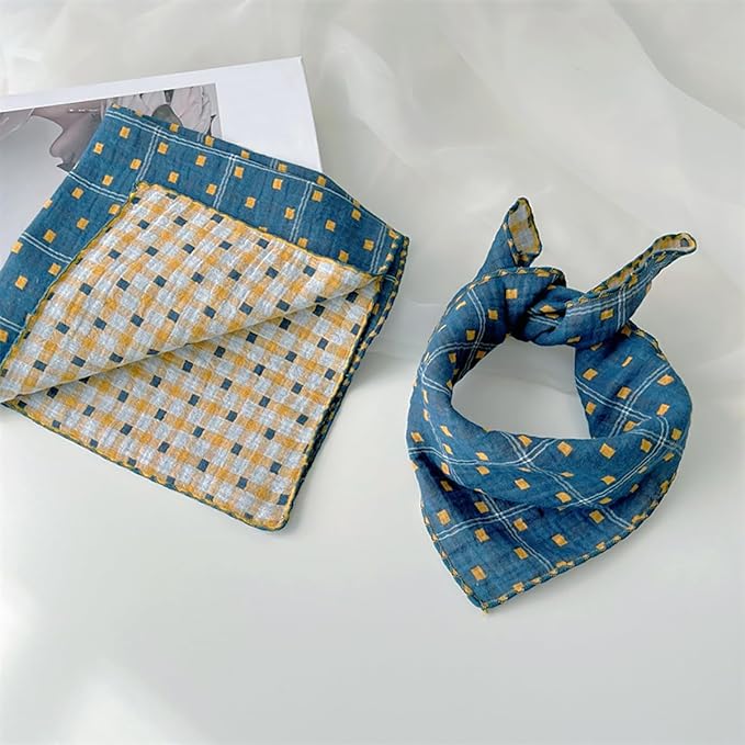 Pemilosci Double Layers Two Tones Dog Cotton Square Bandana Bibs Scarf Kerchief for Small Medium Dogs Boy or Girl - DCB01 B&Y