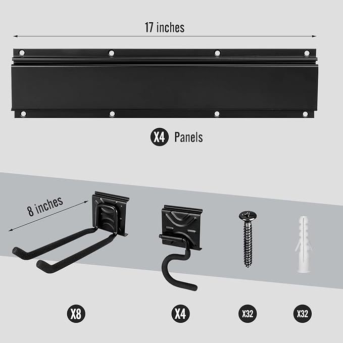 Garage Garden Tool Storage Rack Organizer Wall Mount, Yard Shovel Rack Holder Organization, Heavy-Duty Extra Width Panels for Hanging Landscaping Equipment,Ladders,Sport Gears,Hoses,Lawn Trimmer