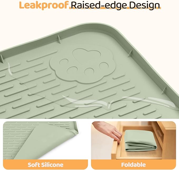 Bartuke Dog Food Mat, Extra Large 50" x 35" Silicone Pet Feeding Mat with Raised Edge Pet Placemat for Small, Medium, and Large Pets Non-Slip, Easy to Clean (Green)