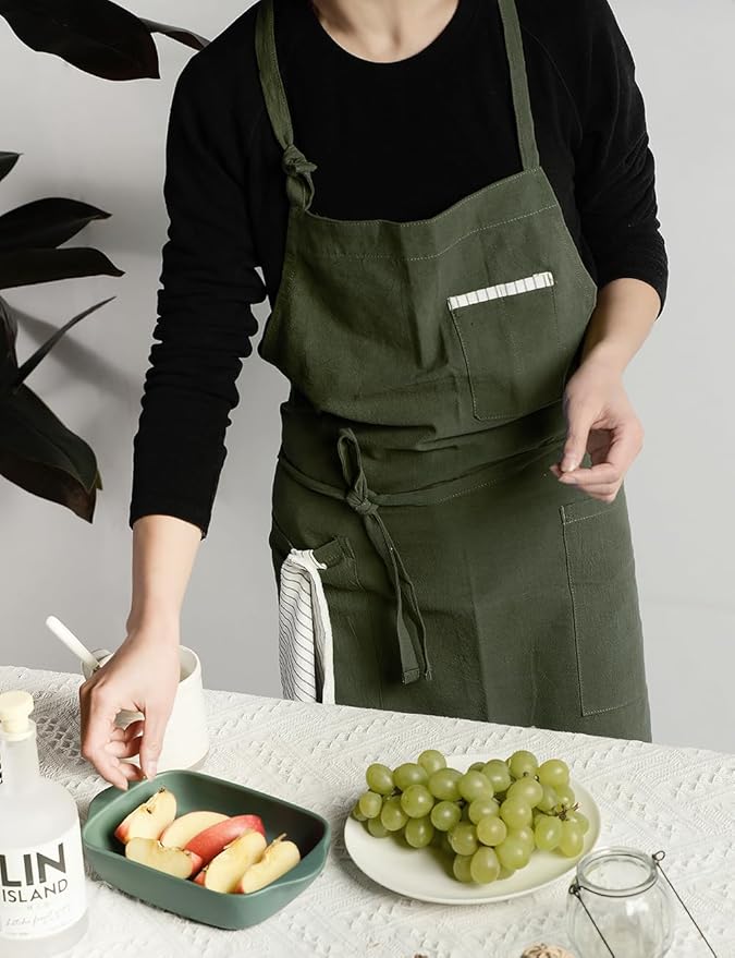 Soft Cotton Linen Apron - Retro Linen Art Apron, Adjustable Casual Apron with Towel, Great for Florist and Kitchen